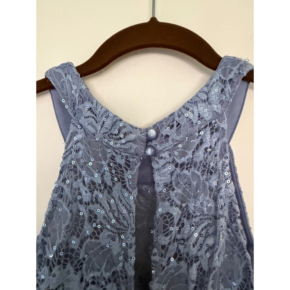 Periwinkle Blue Lace Sequin Halter Maxi Dress Jeweled Waist Formal Gown‎ - Picture 6 of 10